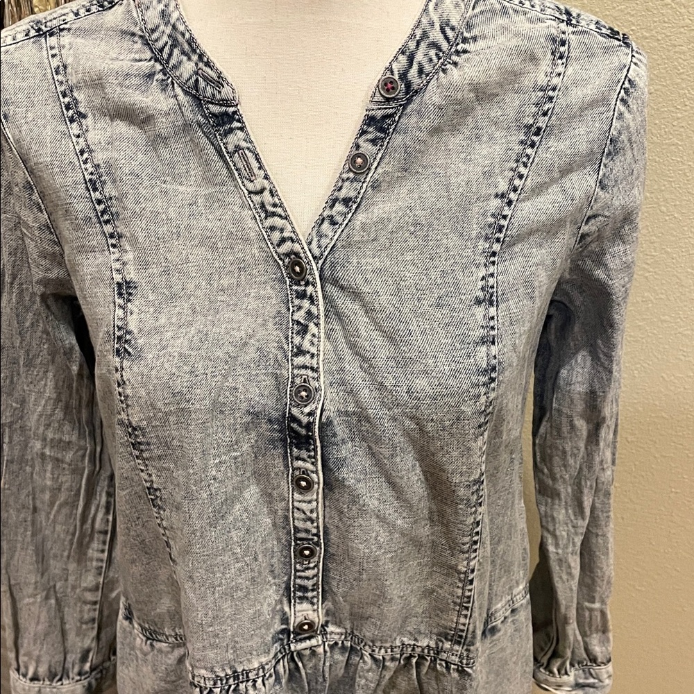Anthropologie Pilcro Lorelei Tunic Dress Washed Denim Chambray Size 6 - Picture 5 of 14